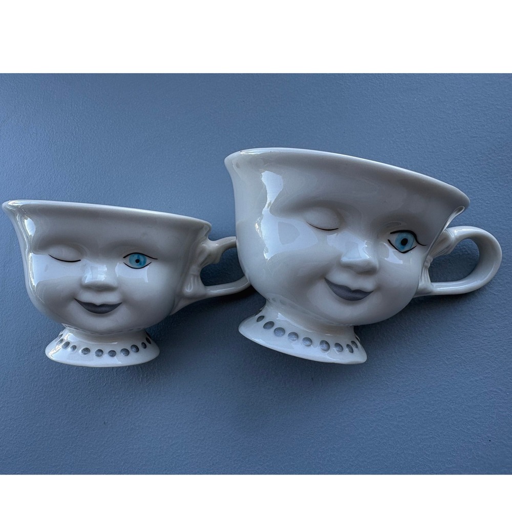 Baileys Irish Cream Winking Face Cups Vintage Yum Mugs Set of 2 White Ceramic